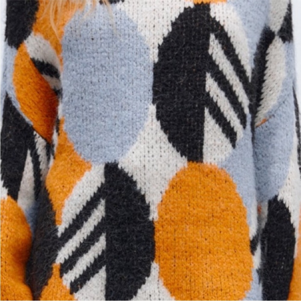NWT Zara Sweater Dolman Sleeve Chunky Geometric Cozy Mock Turtle Ivory Black - Picture 3 of 10